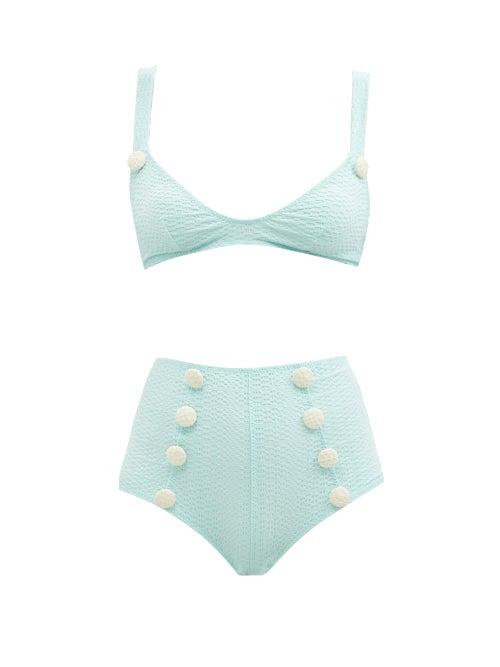 Ladies Beachwear Lisa Marie Fernandez - Magdalena High-rise Seersucker Bikini - Womens - Green