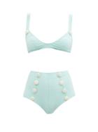 Ladies Beachwear Lisa Marie Fernandez - Magdalena High-rise Seersucker Bikini - Womens - Green