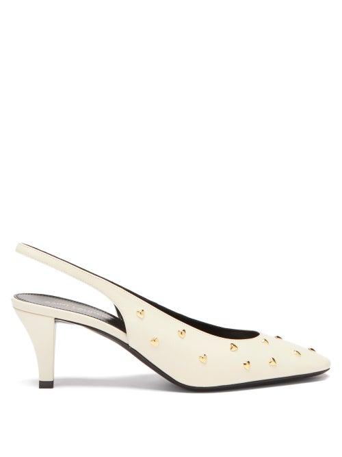 Ladies Shoes Saint Laurent - Carole Heart-stud Leather Pumps - Womens - Ivory
