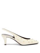 Ladies Shoes Saint Laurent - Carole Heart-stud Leather Pumps - Womens - Ivory