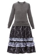 Matchesfashion.com Comme Des Garons Comme Des Garons - Panelled Cotton-jersey And Leaf Wool-mesh Dress - Womens - Grey Multi