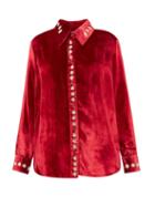 Muzungu Sisters - Stella Floral-embroidered Velvet Shirt - Womens - Red