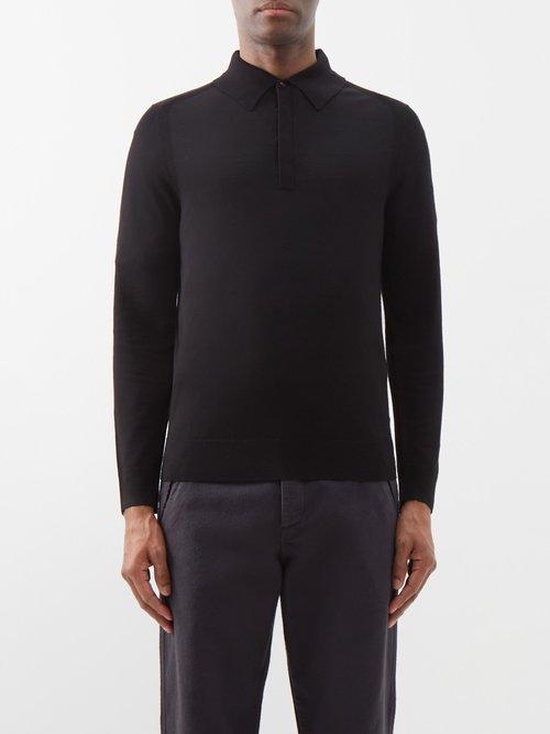 Paul Smith - Long-sleeved Merino Polo Shirt - Mens - Black