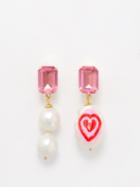 Joolz By Martha Calvo - Heart Pearl Mismatched 14kt Gold-plated Earrings - Womens - Pink White