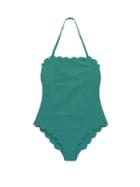 Matchesfashion.com Marysia - Santa Monica Halterneck Scalloped-edge Swimsuit - Womens - Blue
