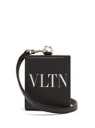 Matchesfashion.com Valentino - Vltn Logo Print Leather Neck Wallet - Mens - Black