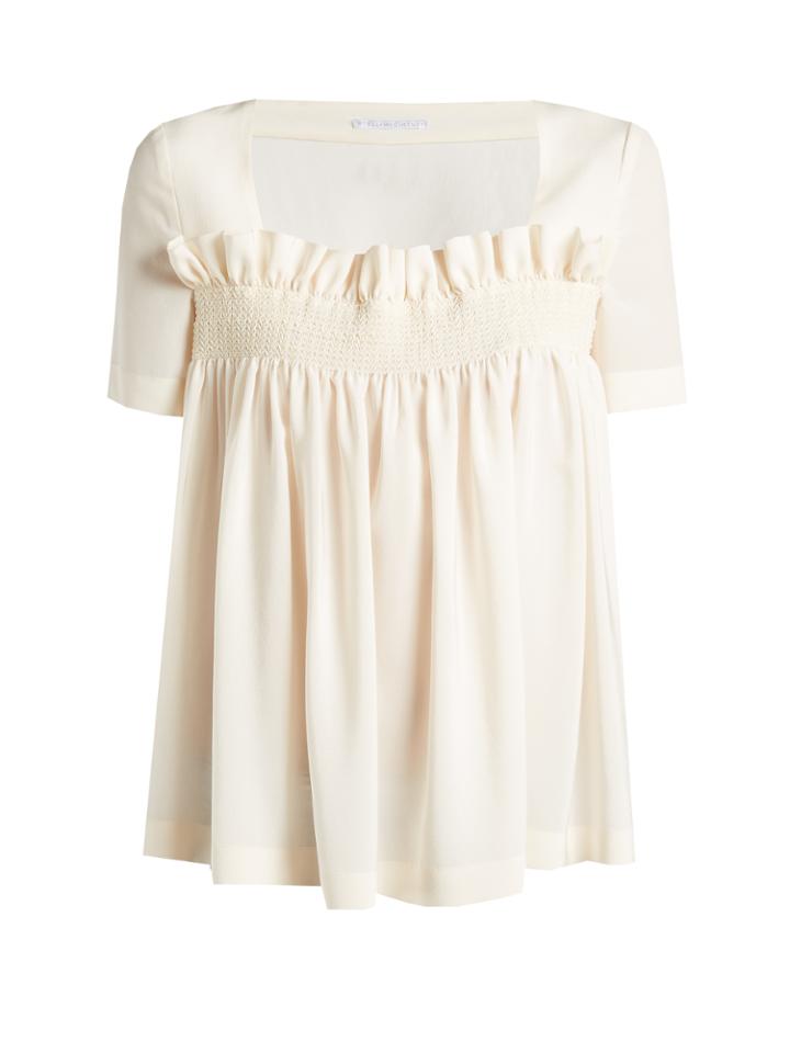 Stella Mccartney Smocked Silk Crepe De Chine Top
