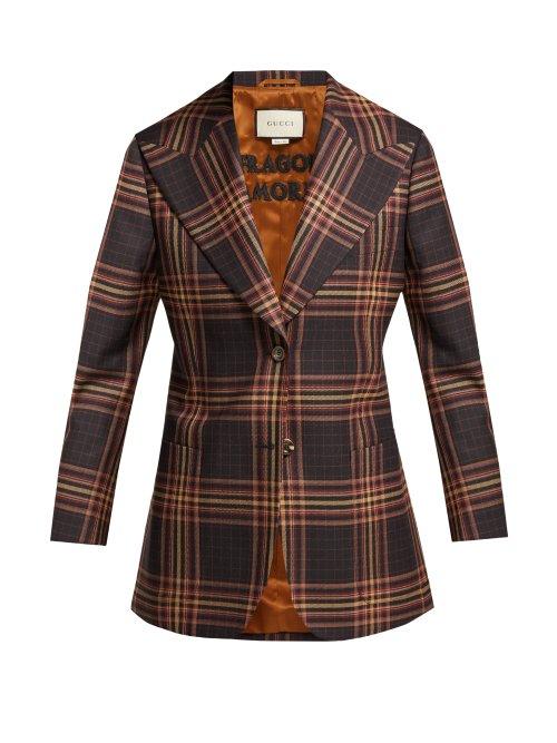 Matchesfashion.com Gucci - Peak Lapel Tartan Wool Blazer - Womens - Black Burgundy