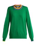 Matchesfashion.com Burberry - Dales Rainbow Knit Wool Sweater - Womens - Green