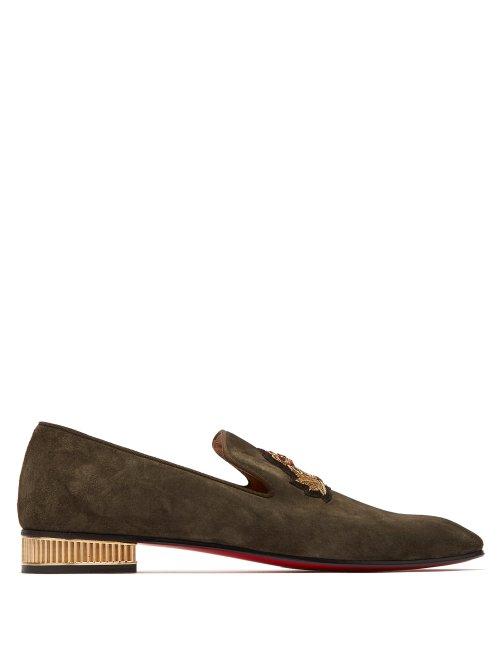 Matchesfashion.com Christian Louboutin - Captain Colonnaki Crest Suede Loafers - Mens - Khaki