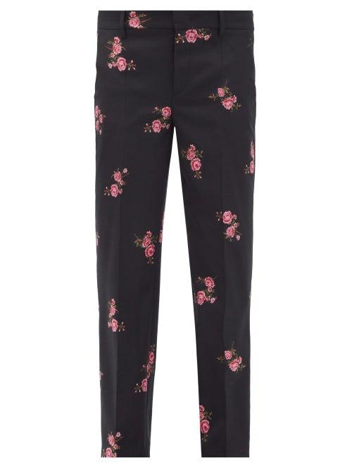 Matchesfashion.com Redvalentino - Floral-jacquard Wool-blend Twill Trousers - Womens - Black Multi