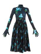 Richard Quinn - Glove-sleeve Floral-print Pleated Midi Dress - Womens - Blue Multi