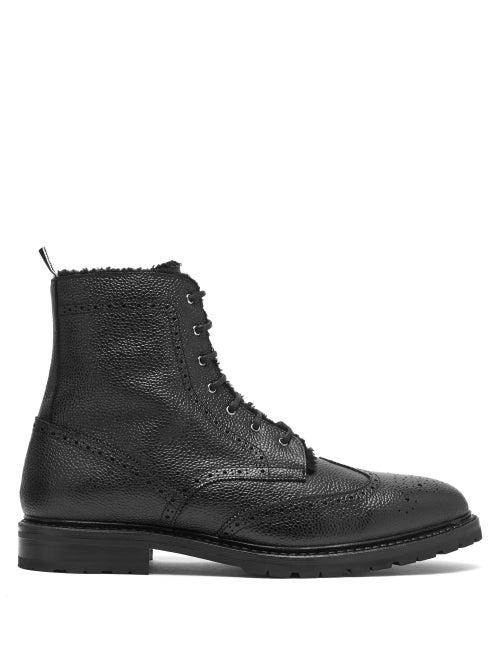 Matchesfashion.com Thom Browne - Shearling Lined Pebbled Leather Derby Boots - Mens - Black