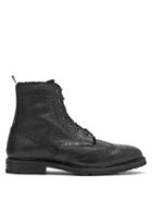 Matchesfashion.com Thom Browne - Shearling Lined Pebbled Leather Derby Boots - Mens - Black