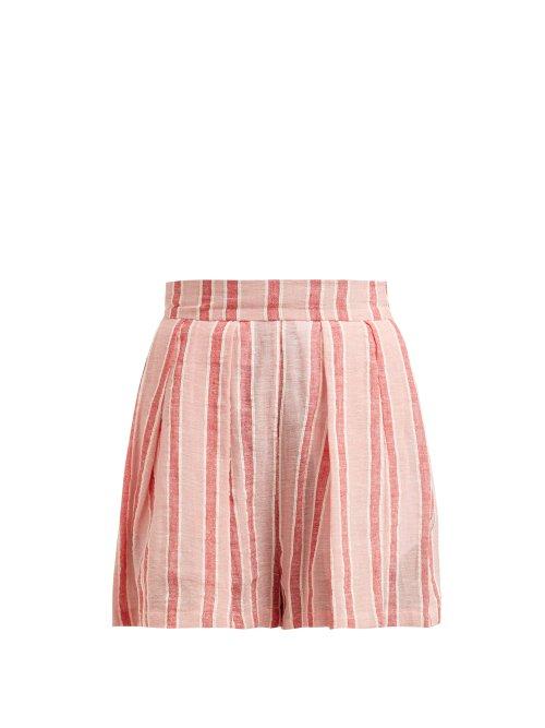 Matchesfashion.com Three Graces London - Kilman Striped Linen Blend Shorts - Womens - Pink Stripe