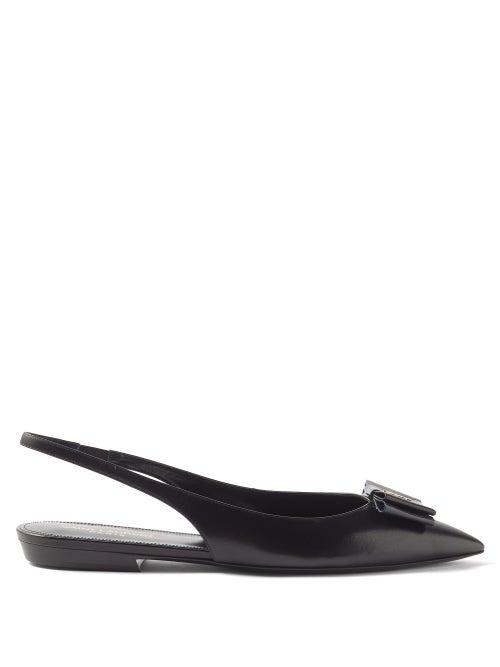 Saint Laurent - Anais Ysl-logo Leather Slingback Flats - Womens - Black