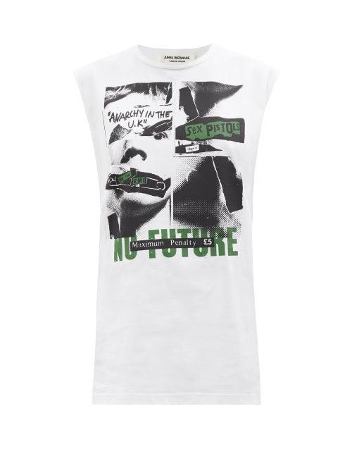 Junya Watanabe - Sex Pistols-print Cotton-jersey Sleeveless T-shirt - Womens - White Multi
