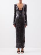 16arlington - Solaria Keyhole-neck Sequinned-tulle Maxi Dress - Womens - Black