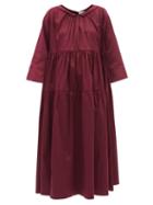 Kika Vargas - Tiered Cotton-blend Poplin Midi Dress - Womens - Burgundy