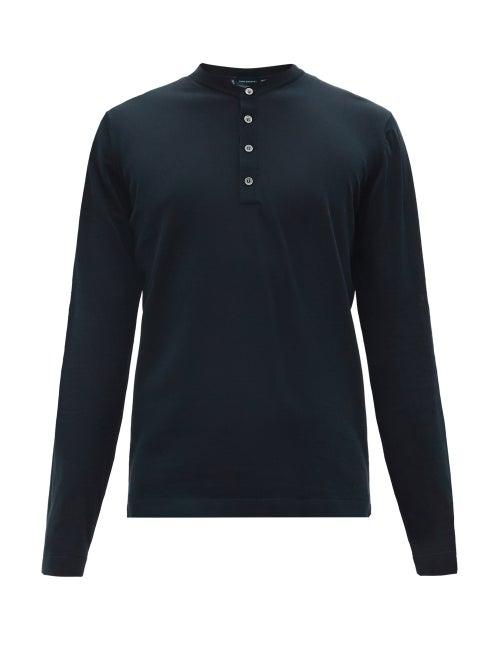 Matchesfashion.com Thom Sweeney - Mother-of-pearl Button Cotton Henley T-shirt - Mens - Navy