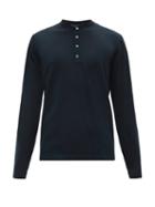 Matchesfashion.com Thom Sweeney - Mother-of-pearl Button Cotton Henley T-shirt - Mens - Navy