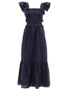 Ladies Rtw Sea - Gladys Ruffled Shirred Cotton-poplin Maxi Dress - Womens - Navy