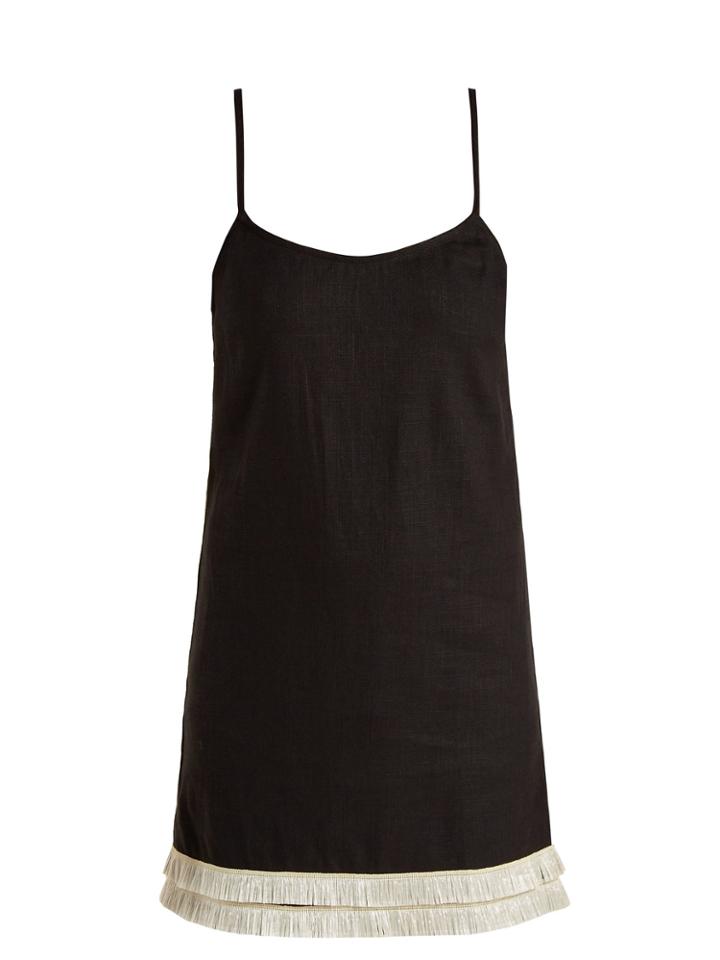 Staud Sonny Linen-blend Raffia-trimmed Dress