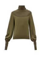 Matchesfashion.com Chlo - Ribbed High-neck Balloon-sleeve Wool Sweater - Womens - Khaki