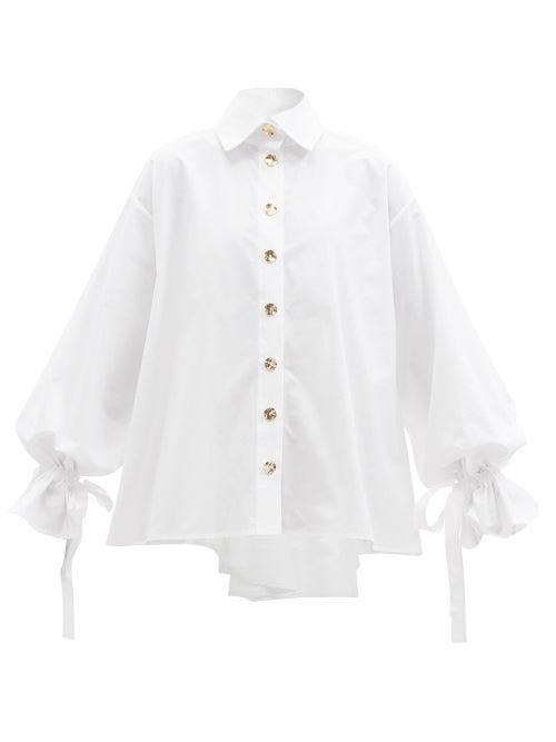 Matchesfashion.com Halpern - Flared-cuffs Cotton-poplin Blouse - Womens - White
