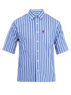 Ami Striped Logo-embroidered Cotton Shirt
