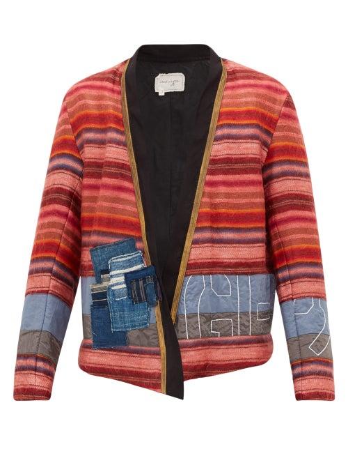 Matchesfashion.com Greg Lauren - Patchwork Kimono-style Alpaca-blend Jacket - Mens - Red