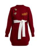Matchesfashion.com Toga - Round Neck Bead Embellished Wool Blend Dress - Womens - Red