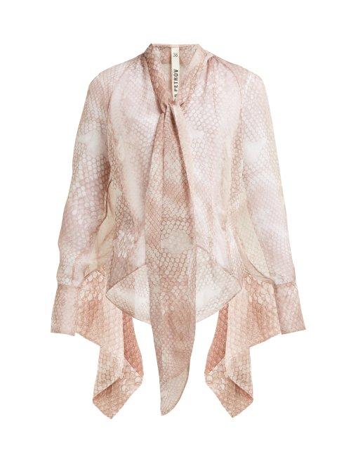 Matchesfashion.com Petar Petrov - Blaine Snakeskin Print Silk Blouse - Womens - Light Pink