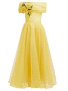 Matchesfashion.com Rodarte - Floral Appliqu Polka Dot Tulle Gown - Womens - Yellow Multi