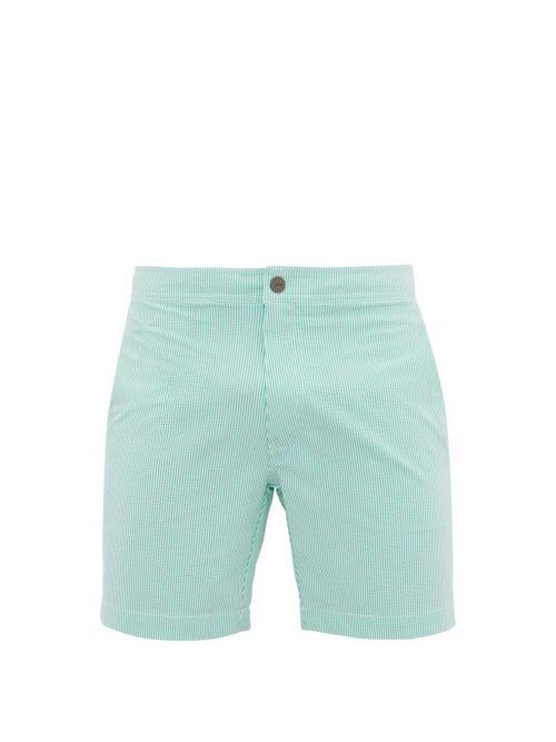 Matchesfashion.com Onia - Calder Pinstriped Seersucker Swim Shorts - Mens - Green