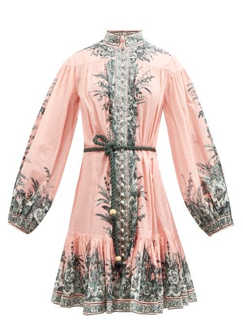 Zimmermann - Moonshine Floral-print Voile Mini Dress - Womens - Pink