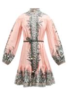 Zimmermann - Moonshine Floral-print Voile Mini Dress - Womens - Pink