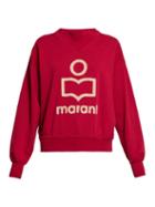 Matchesfashion.com Isabel Marant Toile - Moby Flocked Logo Cotton Blend Sweatshirt - Womens - Dark Pink