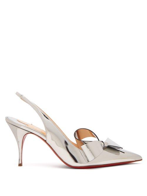 Matchesfashion.com Christian Louboutin - Clare Nodo 80 Bow Leather Slingback Pumps - Womens - Silver
