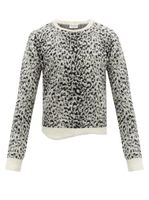 Matchesfashion.com Saint Laurent - Snow Leopard-jacquard Mohair-blend Sweater - Mens - Black White