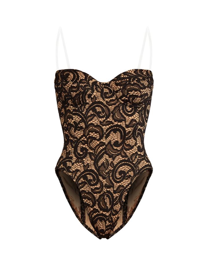 Norma Kamali Mio Lace Strapless Swimsuit