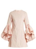 Matchesfashion.com Marques'almeida - Asymmetric Ruffled Sleeve Twill Dress - Womens - Light Pink