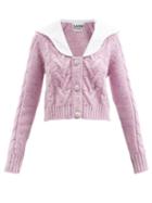 Ganni - Collar Crystal-button Cable-knit Cardigan - Womens - Pink