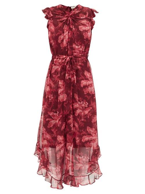Matchesfashion.com Zimmermann - Ladybeetle Floral-print Chiffon Midi Dress - Womens - Red Multi
