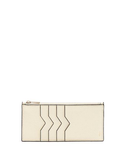 Matchesfashion.com Valextra - Contrast Edge Grained Leather Coin Purse - Womens - Ivory
