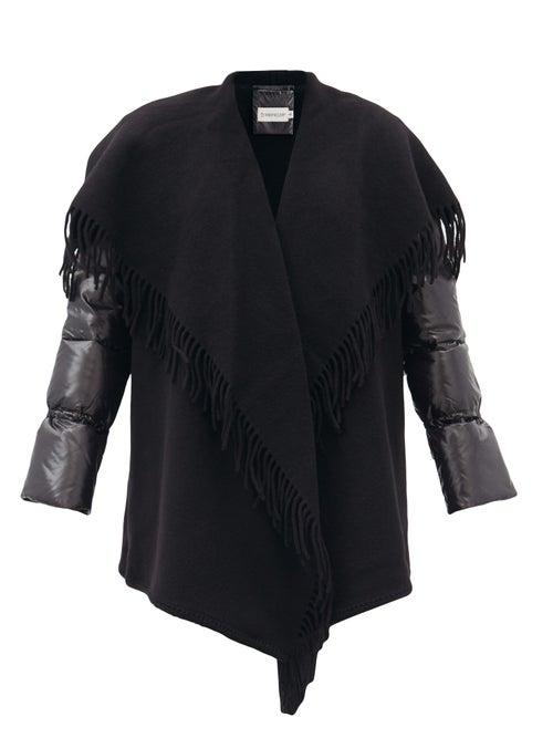 Matchesfashion.com Moncler - Mantella Padded-sleeves Wool Wrap Jacket - Womens - Black