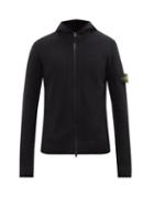 Stone Island - Logo-patch Zip-through Wool Hooded Sweatshirt - Mens - Black