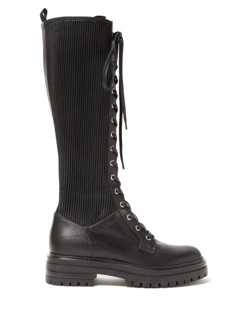 Matchesfashion.com Gianvito Rossi - Knee High Lace Up Leather Boots - Womens - Black