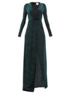 Matchesfashion.com Galvan - Winter Palm Plunge Neck Velvet Dress - Womens - Dark Green
