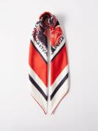 Valentino - Manifesto-print Silk-twill Scarf - Womens - Red Navy